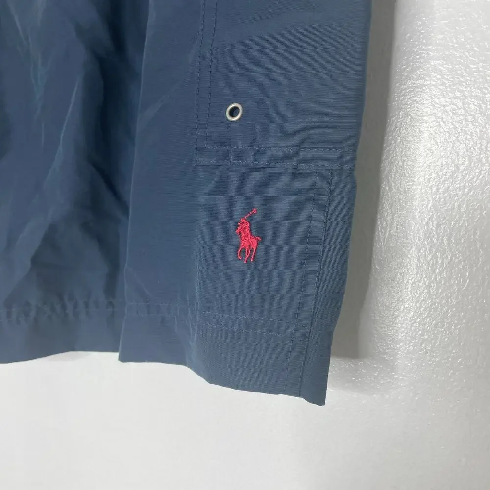Polo Sport Ralph Lauren Navy Blue Swim Trunks Large Red Drawstring Mesh Lined